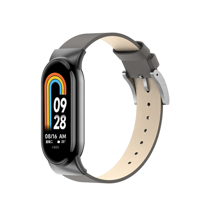 For Xiaomi Mi Band 8 Leather Replacement Watch Band(Grey) -  by PMC TechLife | Online Shopping South Africa | PMC TechLife