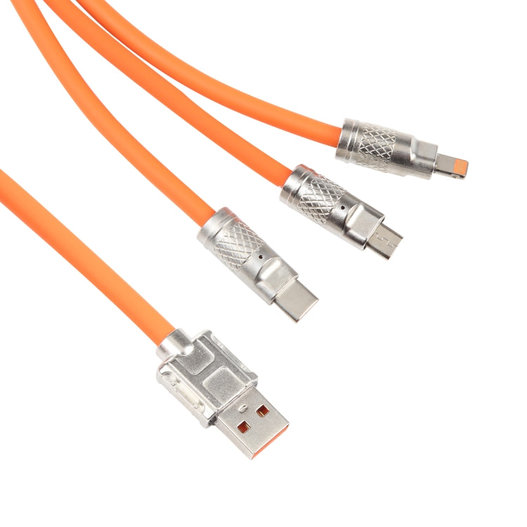 Mech Series 6A 120W 3 in 1 Metal Plug Silicone Fast Charging Data Cable, Length: 1.2m(Orange) - Multifunctional Cable by PMC Jewellery | Online Shopping South Africa | PMC Jewellery