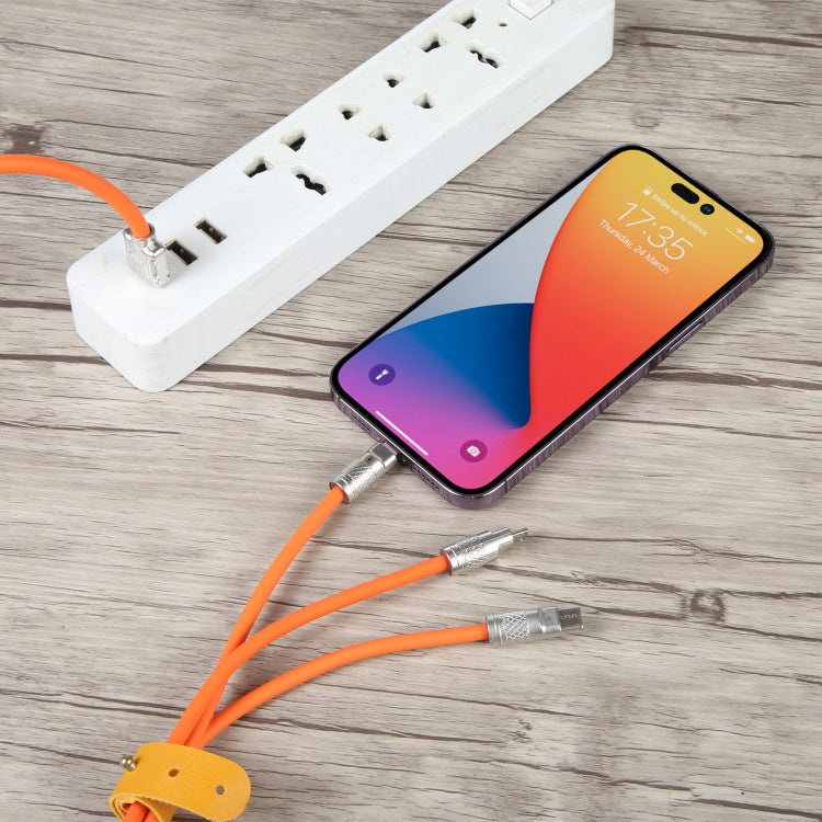 Mech Series 6A 120W 3 in 1 Metal Plug Silicone Fast Charging Data Cable, Length: 1.2m(Orange) - free shipping - PMC TechLife - Order now!