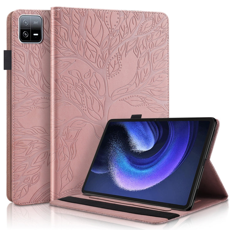 For Xiaomi Pad 6 / Pad 6 Pro Life Tree Series Horizontal Flip Leather Tablet Case(Rose Gold) -  by PMC Jewellery | Online Shopping South Africa | PMC Jewellery