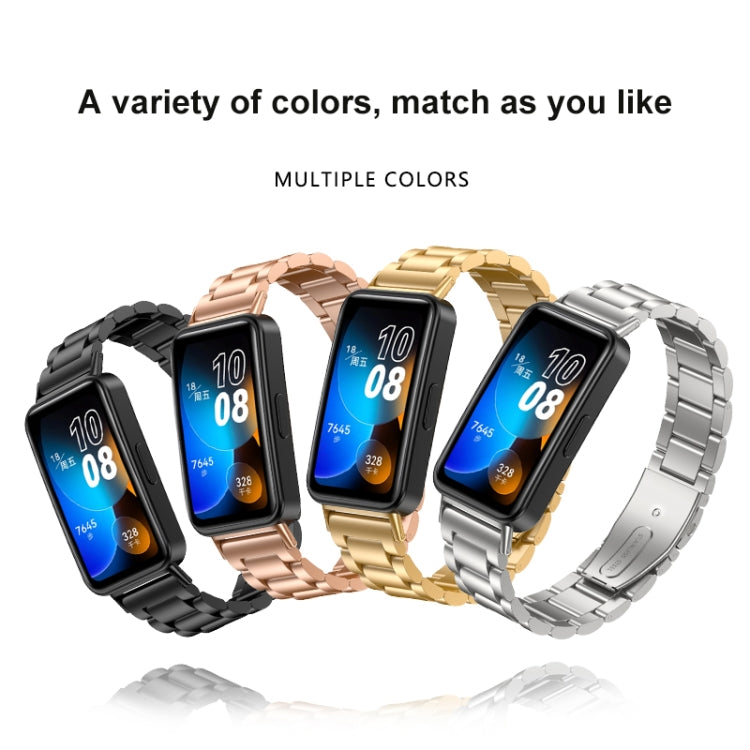 For Huawei Band 8 16mm Three Strains Metal Replacement Watch Band(Black) -  by PMC TechLife | Online Shopping South Africa | PMC TechLife