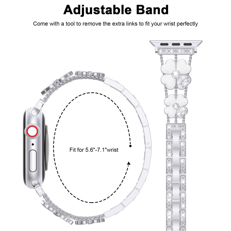 For Apple Watch SE 40mm Petal Metal Diamond Watch Band(Sliver+White) -  by PMC Jewellery | Online Shopping South Africa | PMC Jewellery