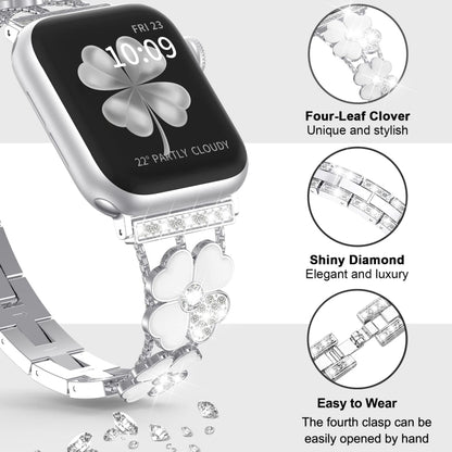 For Apple Watch SE 40mm Petal Metal Diamond Watch Band(Sliver+White) -  by PMC Jewellery | Online Shopping South Africa | PMC Jewellery