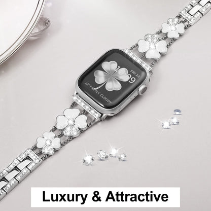 For Apple Watch SE 40mm Petal Metal Diamond Watch Band(Sliver+White) -  by PMC Jewellery | Online Shopping South Africa | PMC Jewellery