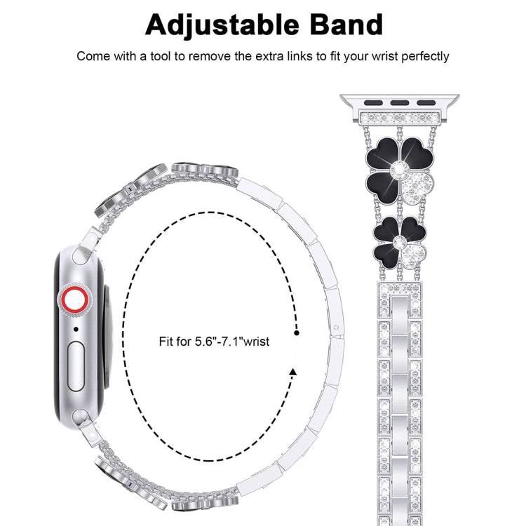 For Apple Watch 6 40mm Petal Metal Diamond Watch Band(Silver+Black) - Watch Bands by PMC TechLife | Online Shopping South Africa | PMC TechLife