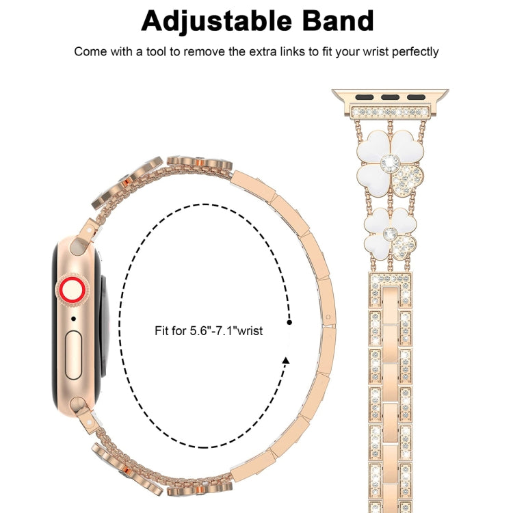 For Apple Watch 6 44mm Petal Metal Diamond Watch Band(Rose Gold+White) - Watch Bands by PMC Jewellery | Online Shopping South Africa | PMC Jewellery