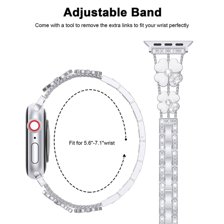 For Apple Watch 5 44mm Petal Metal Diamond Watch Band(Sliver+White) -  by PMC Jewellery | Online Shopping South Africa | PMC Jewellery