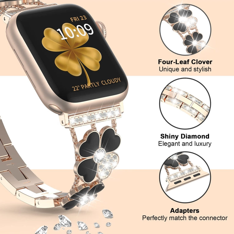 For Apple Watch 4 40mm Petal Metal Diamond Watch Band(Rose Gold+Black) - Watch Bands by PMC Jewellery | Online Shopping South Africa | PMC Jewellery