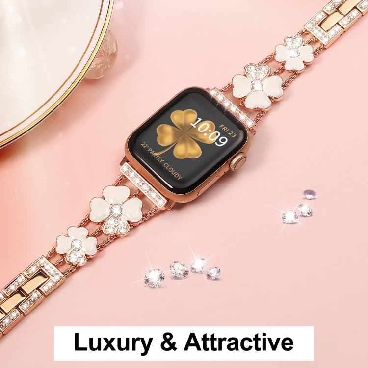 For Apple Watch 4 40mm Petal Metal Diamond Watch Band(Rose Gold+White) -  by PMC Jewellery | Online Shopping South Africa | PMC Jewellery