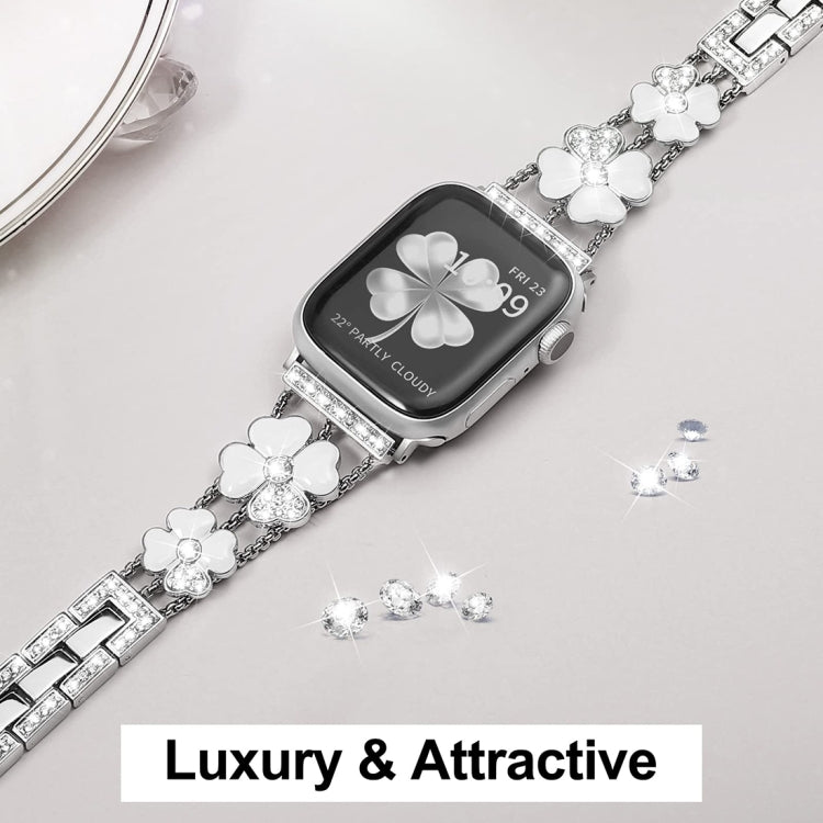 For Apple Watch 4 44mm Petal Metal Diamond Watch Band(Sliver+White) -  by PMC TechLife | Online Shopping South Africa | PMC TechLife