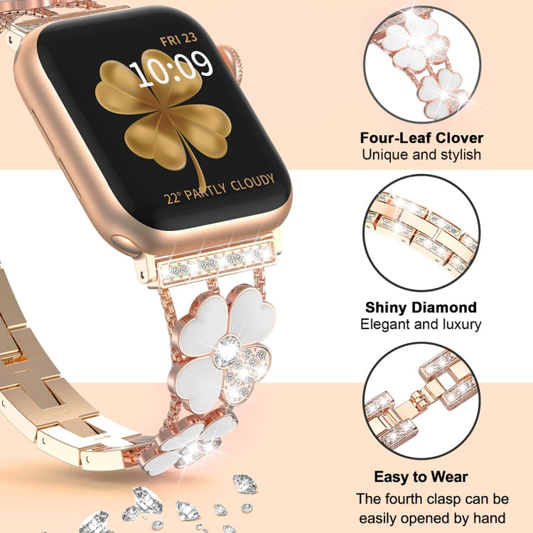 For Apple Watch 2 42 mm Petal Metal Diamond Watch Band(Rose Gold+White) -  by PMC Jewellery | Online Shopping South Africa | PMC Jewellery