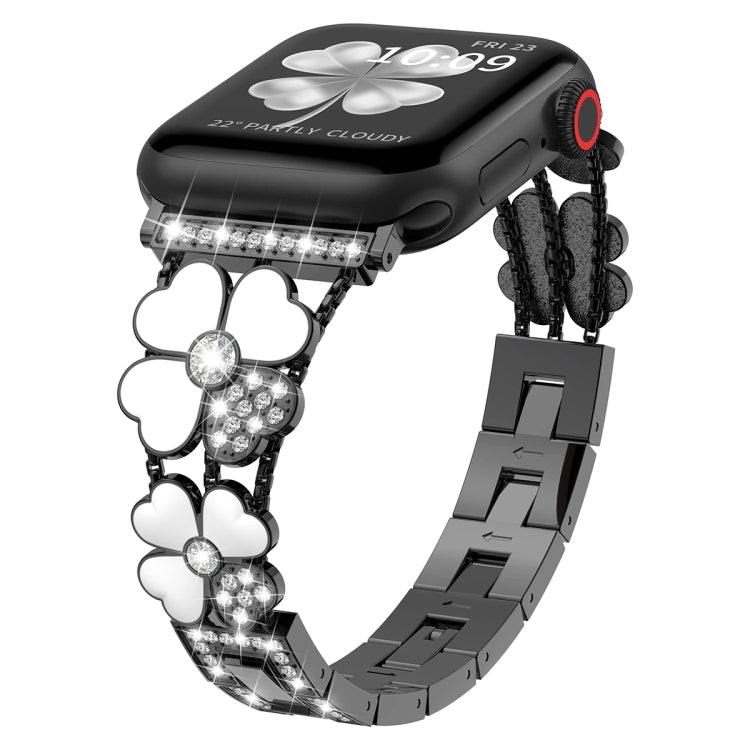 For Apple Watch 38mm Petal Metal Diamond Watch Band(Black+White) -  by PMC TechLife | Online Shopping South Africa | PMC TechLife