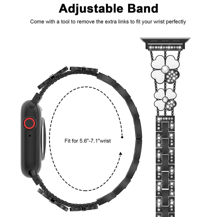 For Apple Watch 38mm Petal Metal Diamond Watch Band(Black+White) -  by PMC TechLife | Online Shopping South Africa | PMC TechLife