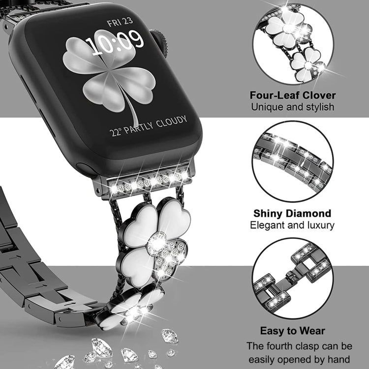 For Apple Watch 38mm Petal Metal Diamond Watch Band(Black+White) -  by PMC TechLife | Online Shopping South Africa | PMC TechLife