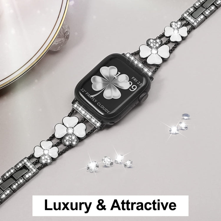For Apple Watch 38mm Petal Metal Diamond Watch Band(Black+White) -  by PMC TechLife | Online Shopping South Africa | PMC TechLife