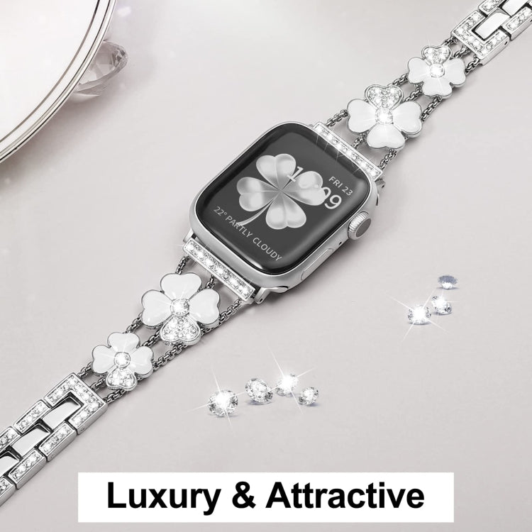 For Apple Watch 38mm Petal Metal Diamond Watch Band(Sliver+White) -  by PMC TechLife | Online Shopping South Africa | PMC TechLife