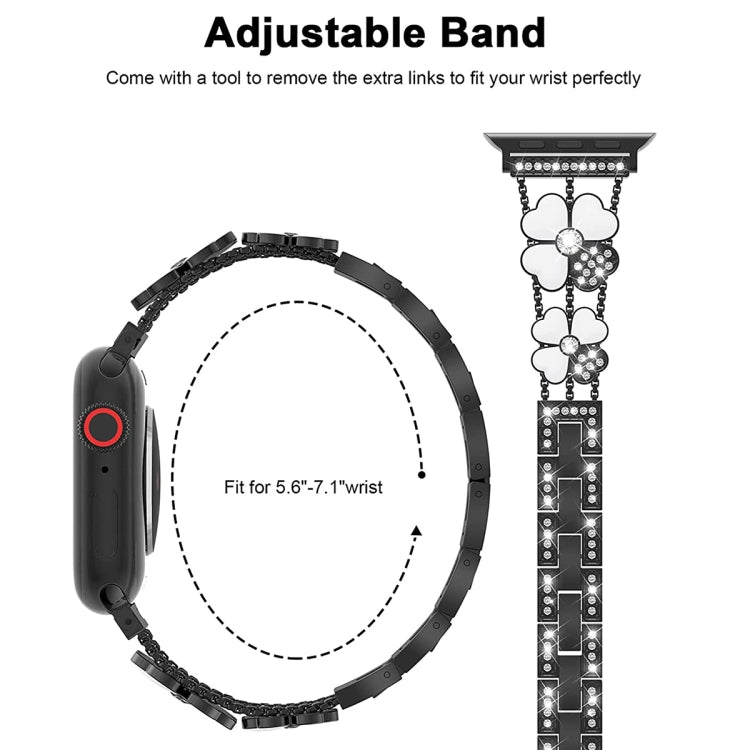 For Apple Watch 42mm Petal Metal Diamond Watch Band(Black+White) -  by PMC TechLife | Online Shopping South Africa | PMC TechLife