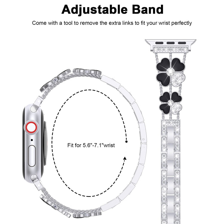 For Apple Watch 42mm Petal Metal Diamond Watch Band(Silver+Black) - Watch Bands by PMC TechLife | Online Shopping South Africa | PMC TechLife