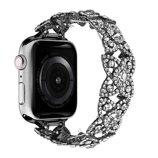 4-Petal Diamond Metal Watch Band For Apple Watch Ultra 49mm(Black) -  by PMC Jewellery | Online Shopping South Africa | PMC Jewellery