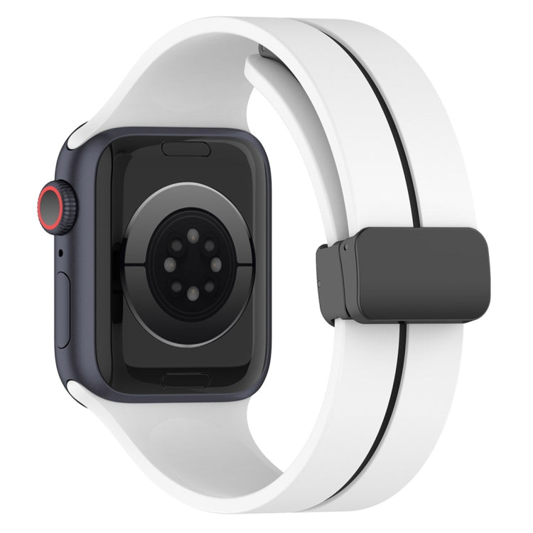 Two Color Folding Buckle Silicone Watch Band For Apple Watch 8 41mm(White+Black) - Watch Bands by PMC TechLife | Online Shopping South Africa | PMC TechLife