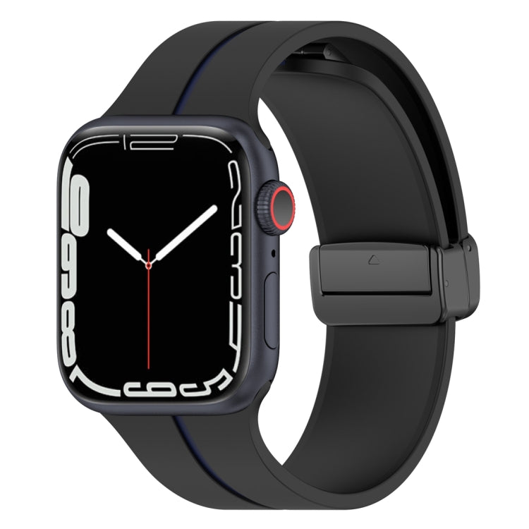 Two Color Folding Buckle Silicone Watch Band For Apple Watch 8 41mm(Black+Blue) -  by PMC TechLife | Online Shopping South Africa | PMC TechLife
