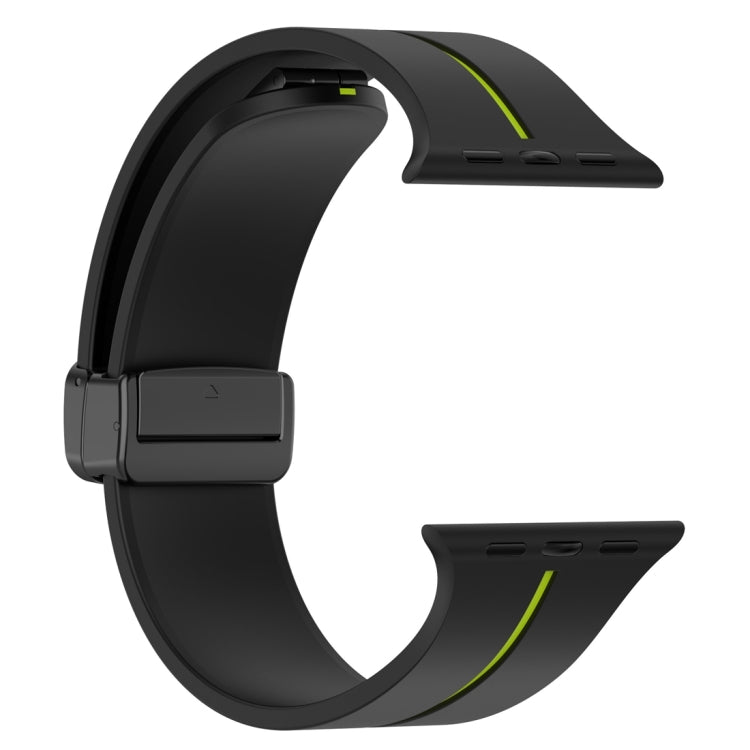 Two Color Folding Buckle Silicone Watch Band For Apple Watch 8 41mm(Black+Lime) - Watch Bands by PMC TechLife | Online Shopping South Africa | PMC TechLife
