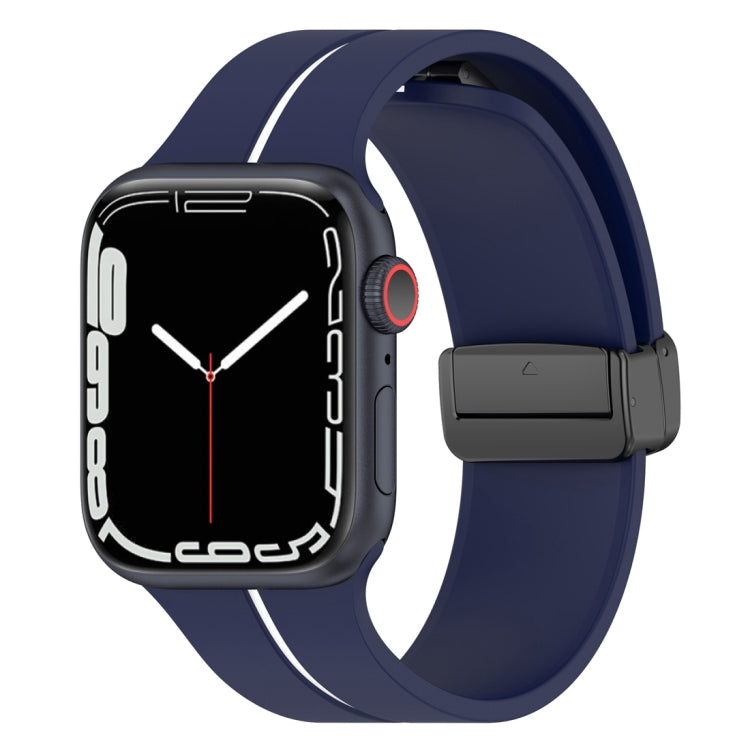 Two Color Folding Buckle Silicone Watch Band For Apple Watch 8 41mm(Midnight Blue+White) -  by PMC TechLife | Online Shopping South Africa | PMC TechLife