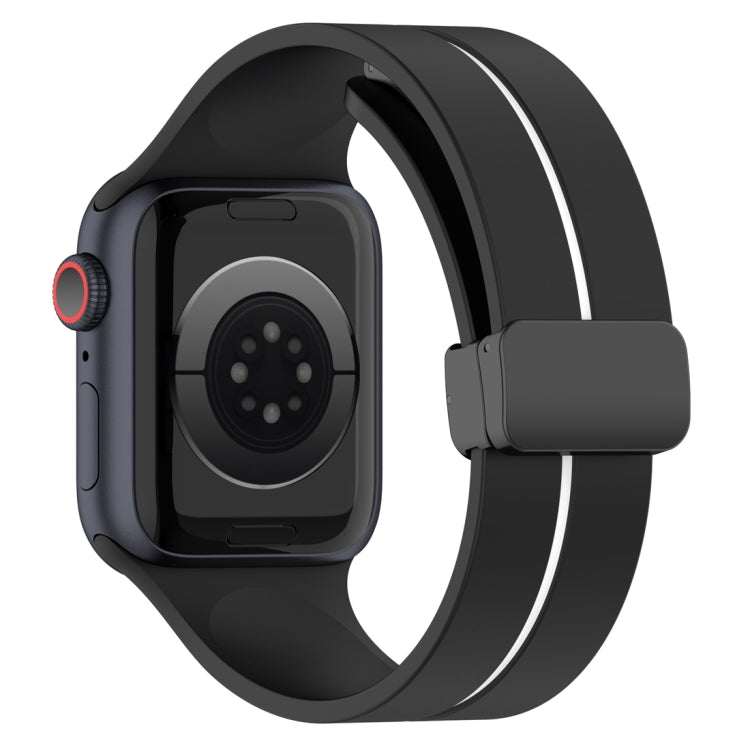 Two Color Folding Buckle Silicone Watch Band For Apple Watch 8 45mm(Black+White) -  by PMC TechLife | Online Shopping South Africa | PMC TechLife