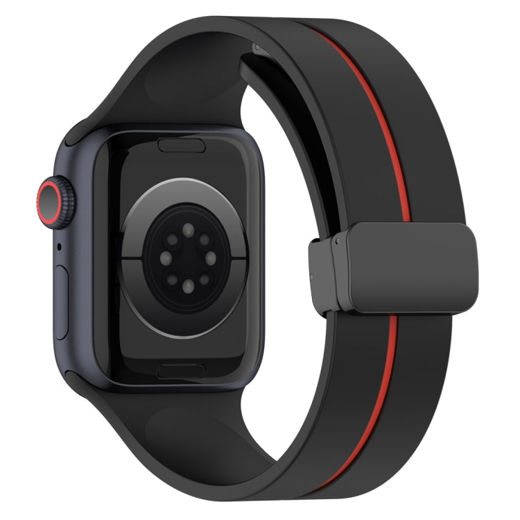 Two Color Folding Buckle Silicone Watch Band For Apple Watch 8 45mm(Black+Red) - Watch Bands by PMC TechLife | Online Shopping South Africa | PMC TechLife