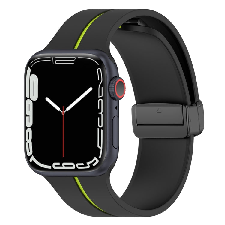 Two Color Folding Buckle Silicone Watch Band For Apple Watch 8 45mm(Black+Lime) -  by PMC TechLife | Online Shopping South Africa | PMC TechLife