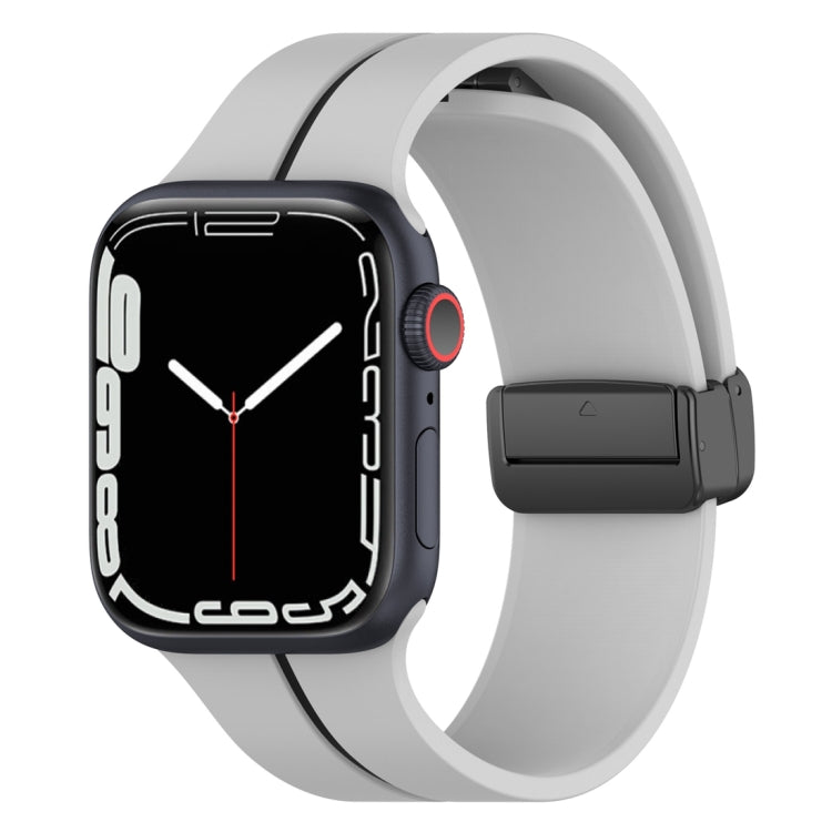 Two Color Folding Buckle Silicone Watch Band For Apple Watch 7 41mm(Light Grey+Black) - Watch Bands by PMC TechLife | Online Shopping South Africa | PMC TechLife