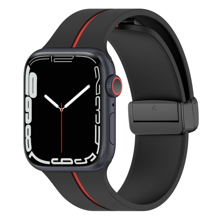 Two Color Folding Buckle Silicone Watch Band For Apple Watch 7 45mm(Black+Red) - Watch Bands by PMC TechLife | Online Shopping South Africa | PMC TechLife