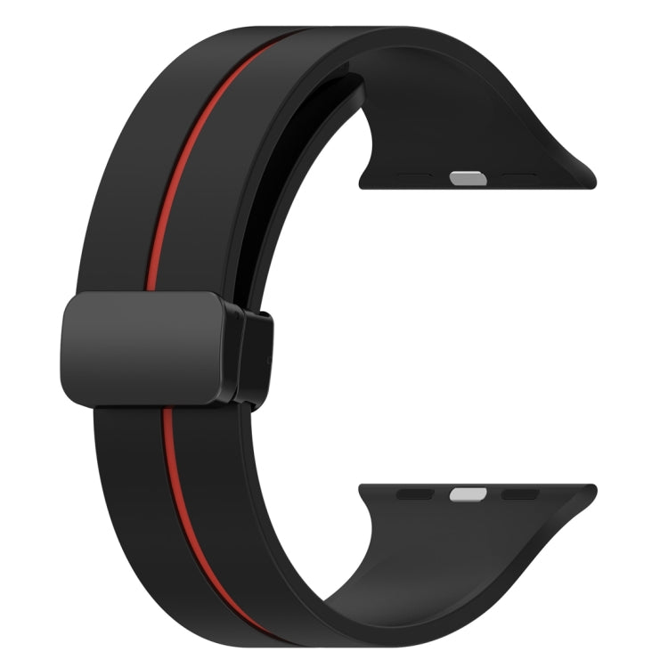 Two Color Folding Buckle Silicone Watch Band For Apple Watch 7 45mm(Black+Red) - Watch Bands by PMC TechLife | Online Shopping South Africa | PMC TechLife