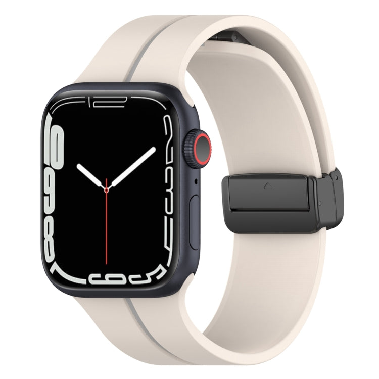 Two Color Folding Buckle Silicone Watch Band For Apple Watch SE 40mm(Starlight+Grey) - Watch Bands by PMC TechLife | Online Shopping South Africa | PMC TechLife