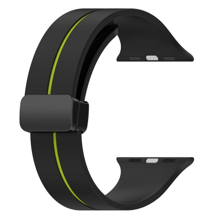 Two Color Folding Buckle Silicone Watch Band For Apple Watch 5 44mm(Black+Lime) -  by PMC TechLife | Online Shopping South Africa | PMC TechLife