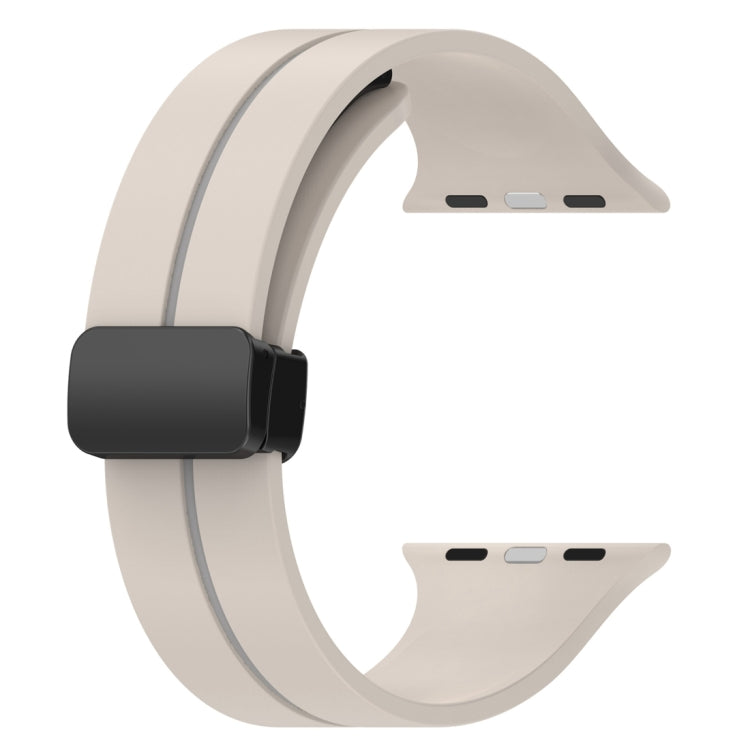 Two Color Folding Buckle Silicone Watch Band For Apple Watch 5 44mm(Starlight+Grey) -  by PMC TechLife | Online Shopping South Africa | PMC TechLife