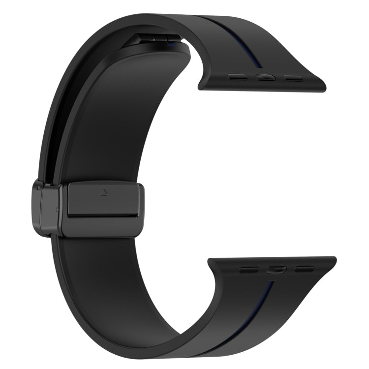 Two Color Folding Buckle Silicone Watch Band For Apple Watch 2 38mm(Black+Blue) - Watch Bands by PMC TechLife | Online Shopping South Africa | PMC TechLife
