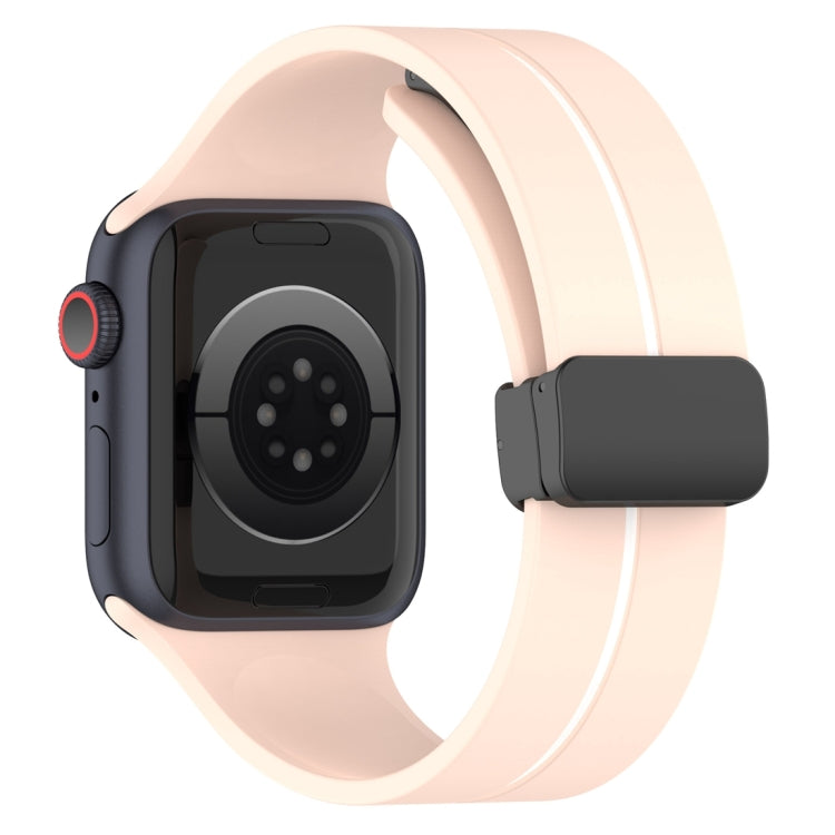Two Color Folding Buckle Silicone Watch Band For Apple Watch 38mm(Pink+White) - Watch Bands by PMC TechLife | Online Shopping South Africa | PMC TechLife