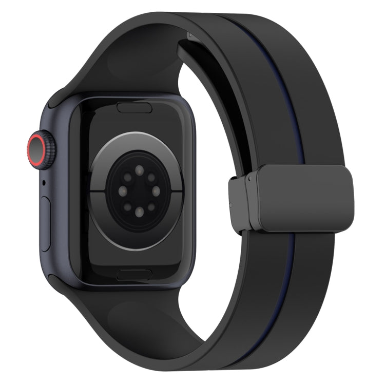 Two Color Folding Buckle Silicone Watch Band For Apple Watch 38mm(Black+Blue) -  by PMC TechLife | Online Shopping South Africa | PMC TechLife