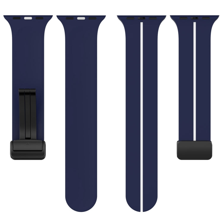 Two Color Folding Buckle Silicone Watch Band For Apple Watch 38mm(Midnight Blue+White) - Watch Bands by PMC TechLife | Online Shopping South Africa | PMC TechLife