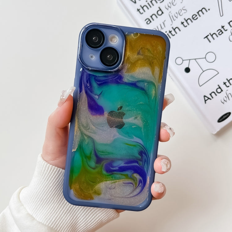 For iPhone 14 Oil Painting Electroplating TPU Phone Case(Blue) - iPhone 14 Cases by PMC TechLife | Online Shopping South Africa | PMC TechLife
