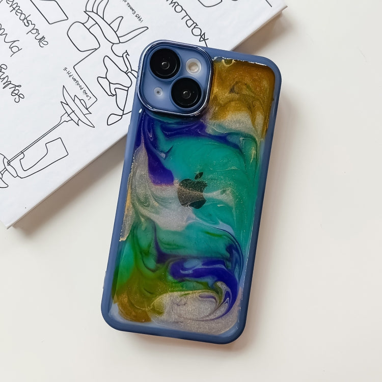 For iPhone 14 Oil Painting Electroplating TPU Phone Case(Blue) - iPhone 14 Cases by PMC TechLife | Online Shopping South Africa | PMC TechLife