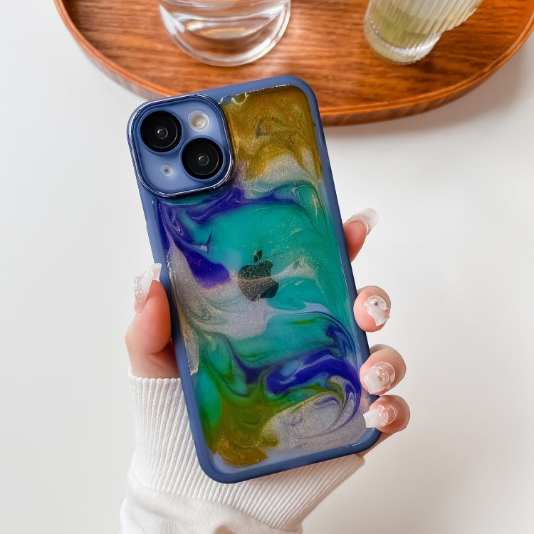 For iPhone 14 Oil Painting Electroplating TPU Phone Case(Blue) - iPhone 14 Cases by PMC TechLife | Online Shopping South Africa | PMC TechLife