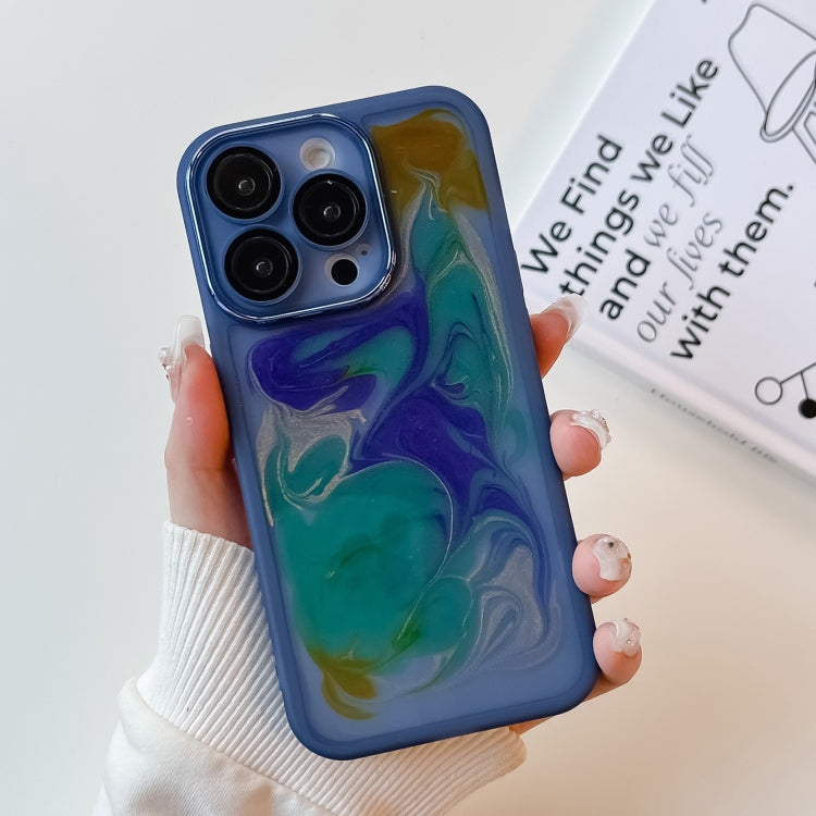 For iPhone 14 Pro Oil Painting Electroplating TPU Phone Case(Blue) - iPhone 14 Pro Cases by PMC TechLife | Online Shopping South Africa | PMC TechLife