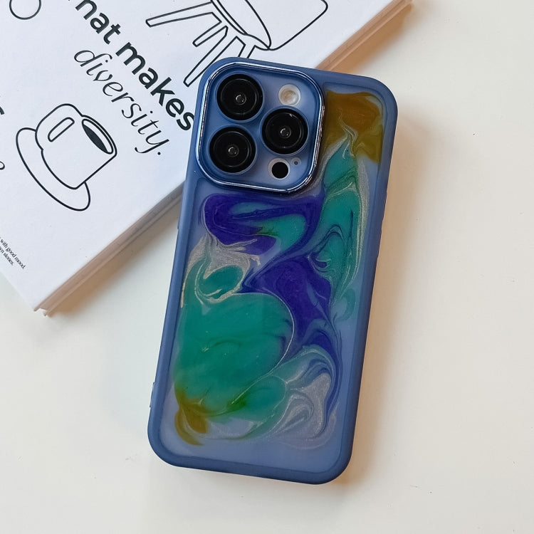 For iPhone 14 Pro Oil Painting Electroplating TPU Phone Case(Blue) - iPhone 14 Pro Cases by PMC TechLife | Online Shopping South Africa | PMC TechLife