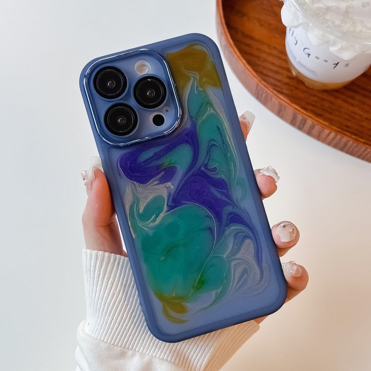 For iPhone 14 Pro Oil Painting Electroplating TPU Phone Case(Blue) - iPhone 14 Pro Cases by PMC TechLife | Online Shopping South Africa | PMC TechLife