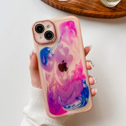 For iPhone 14 Plus Oil Painting Electroplating TPU Phone Case(Pink) - iPhone 14 Plus Cases by PMC Jewellery | Online Shopping South Africa | PMC Jewellery