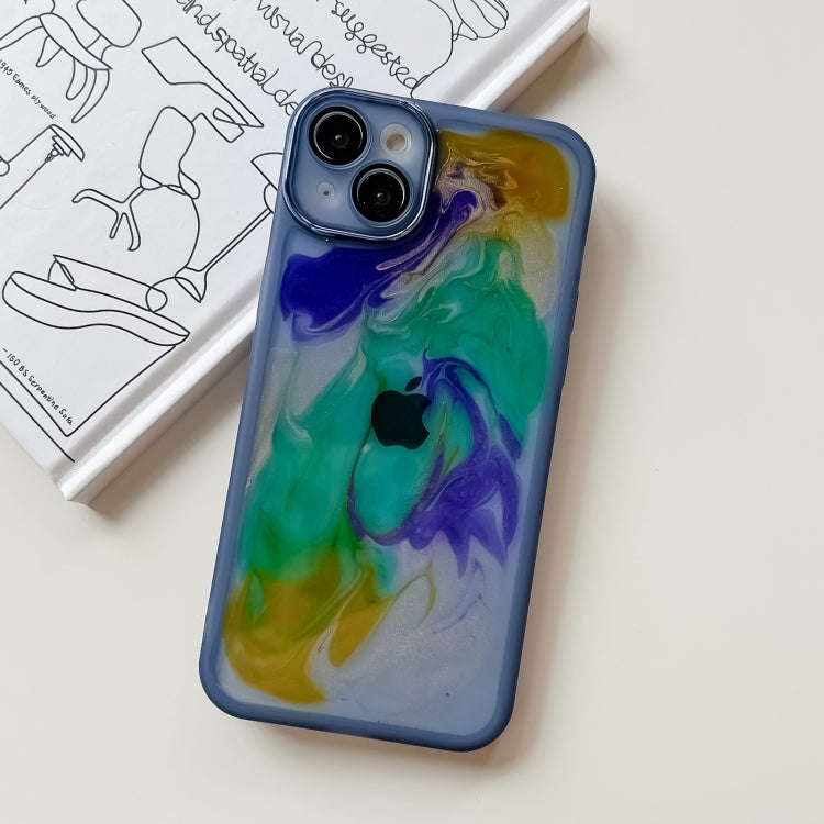 For iPhone 14 Plus Oil Painting Electroplating TPU Phone Case(Blue) - iPhone 14 Plus Cases by PMC TechLife | Online Shopping South Africa | PMC TechLife