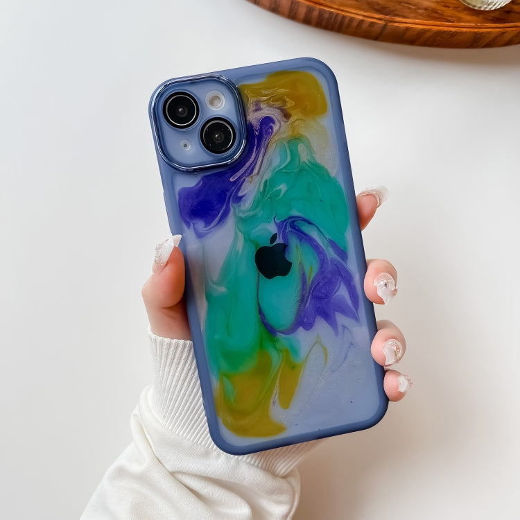 For iPhone 14 Plus Oil Painting Electroplating TPU Phone Case(Blue) - iPhone 14 Plus Cases by PMC TechLife | Online Shopping South Africa | PMC TechLife