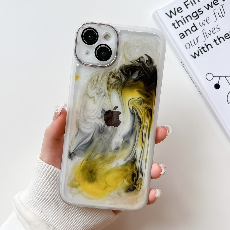 For iPhone 14 Plus Oil Painting Electroplating TPU Phone Case(White) - iPhone 14 Plus Cases by PMC TechLife | Online Shopping South Africa | PMC TechLife